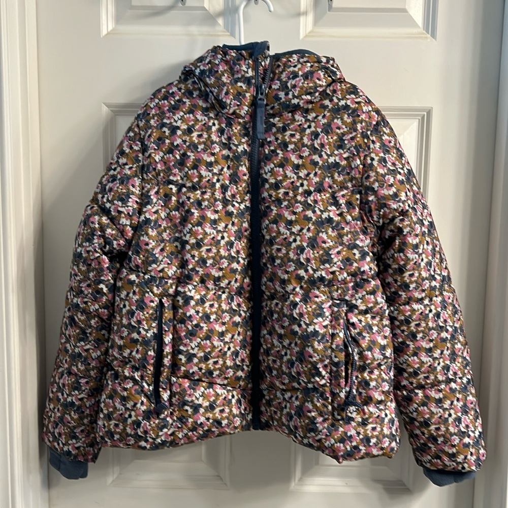 All in motion 7/8 floral fleece lined coat with hoodie and thumb holes